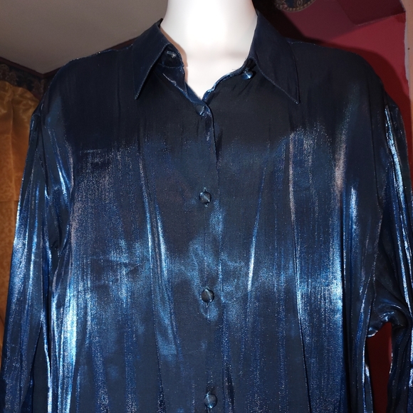 Karen Scott Vintage Iridescent Blue Blouse L - Picture 2 of 5